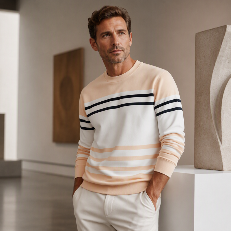 Sudadera de manga larga de rayas y colorblock para hombre