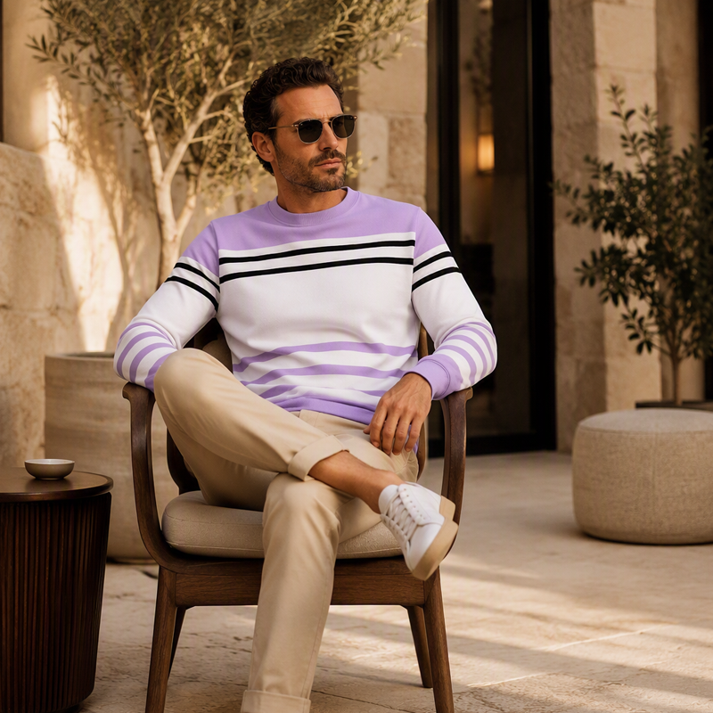 Sudadera de manga larga de rayas y colorblock para hombre