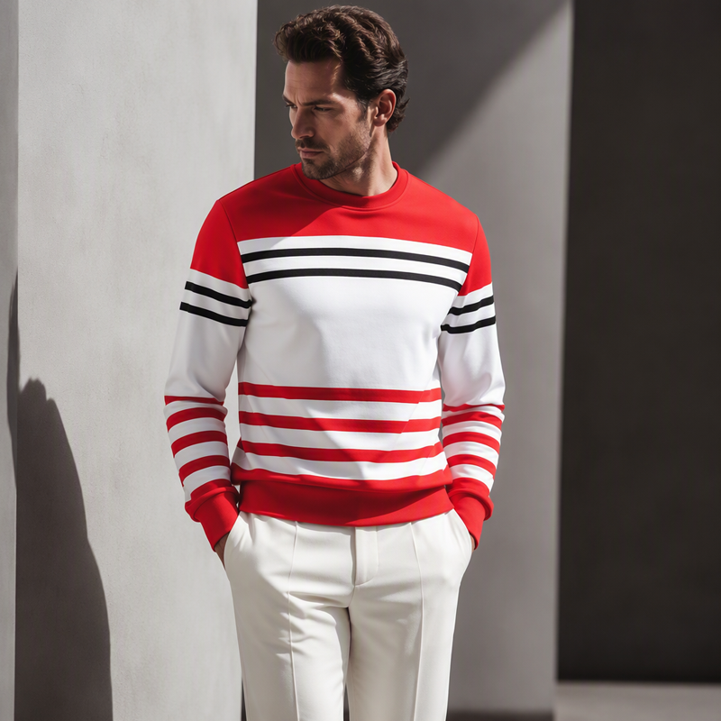 Sudadera de manga larga de rayas y colorblock para hombre