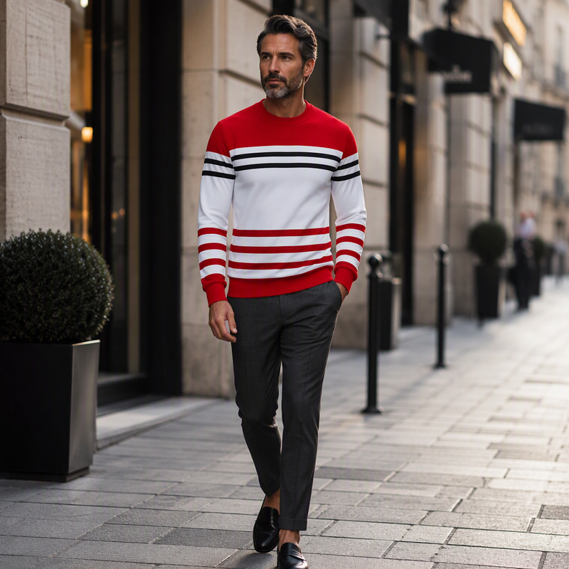 Sudadera de manga larga de rayas y colorblock para hombre
