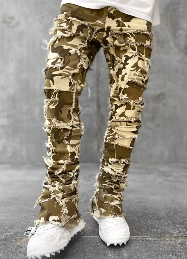 Pantalones vaqueros desgastados con efecto de capas